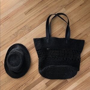Banana Republic Factory Black Woven Straw Tote Bag and Hat